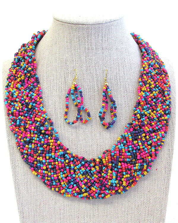 HANDMADE MULTI SEEDBEAD CHUNKY CHOKER NECKLACE SET