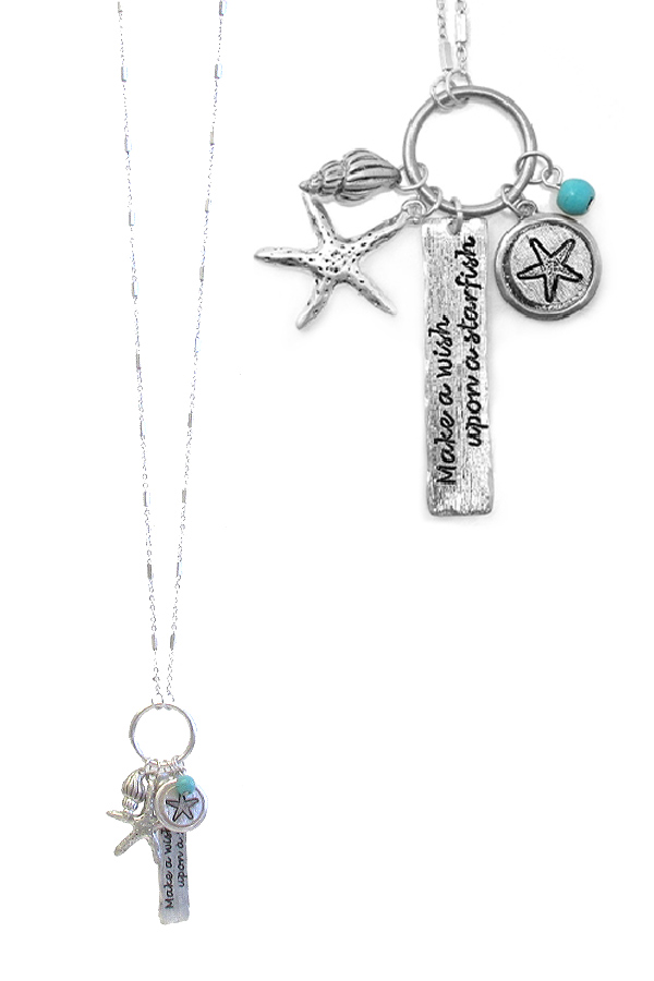 SEALIFE THEME MULTI CHARM PENDANT NECKLACE - MAKE A WISH UPON A STARFISH