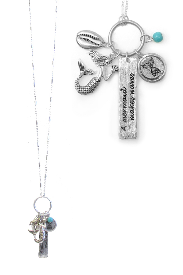 Sealife theme multi charm pendant necklace - a mermaid makes waves
