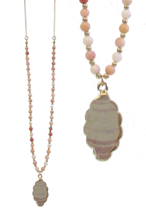 SEMI PRECIOUS STONE BEAD AND DRUZY PENDANT NECKLACE