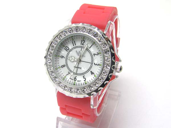 Crystal round color rubber band fashion watch?