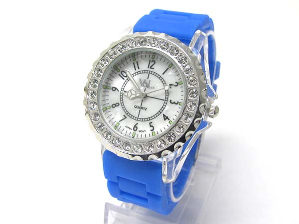 Crystal round color rubber band fashion watch