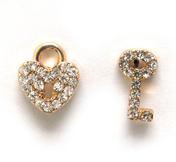 Crystal key and heart lock earring