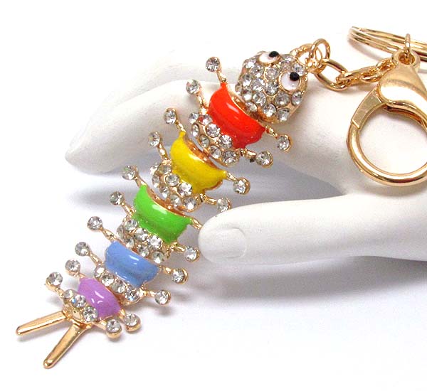 Crystal and rainbow epoxy deco caterpillar key chain