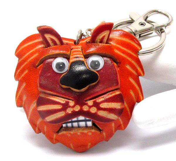 Leather lion head key chain