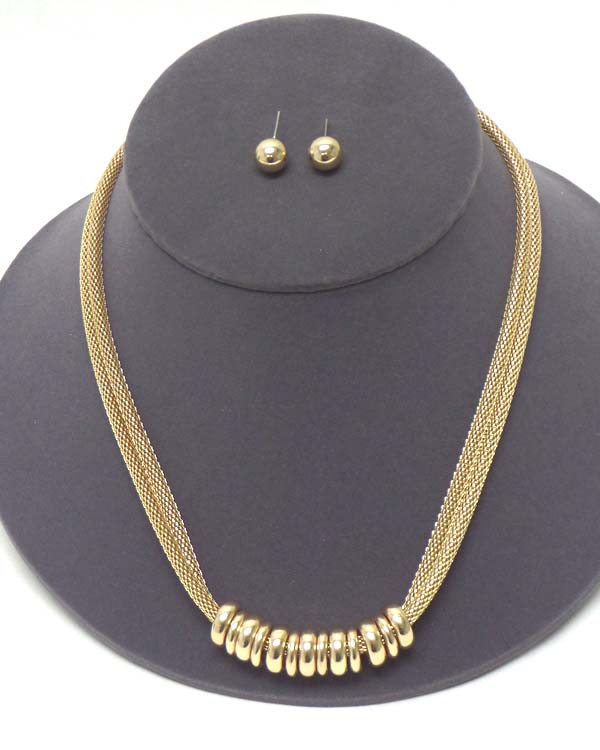 Multi metal oring and double snake chain necklace earring set