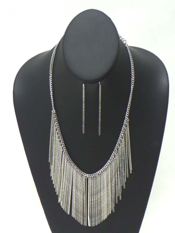 Textured multi metal bar drop necklace earring set