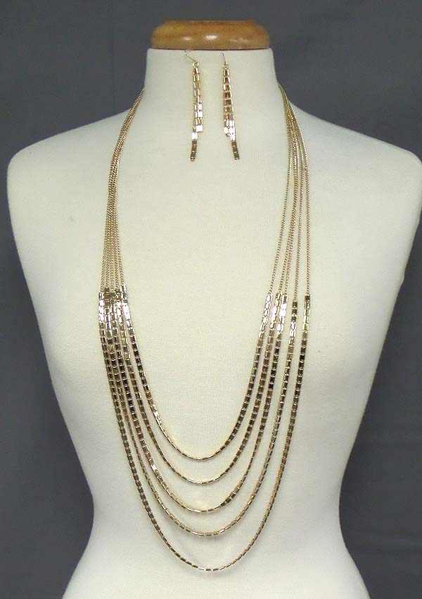 5 layer snake chain long necklace earring set