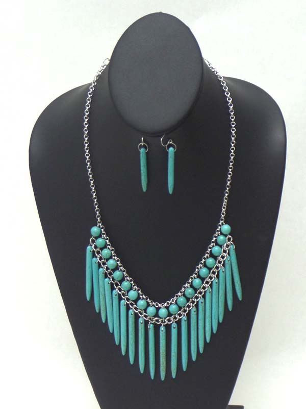 Multi turquoise ball and arrowhead drop tribal necklace earring set