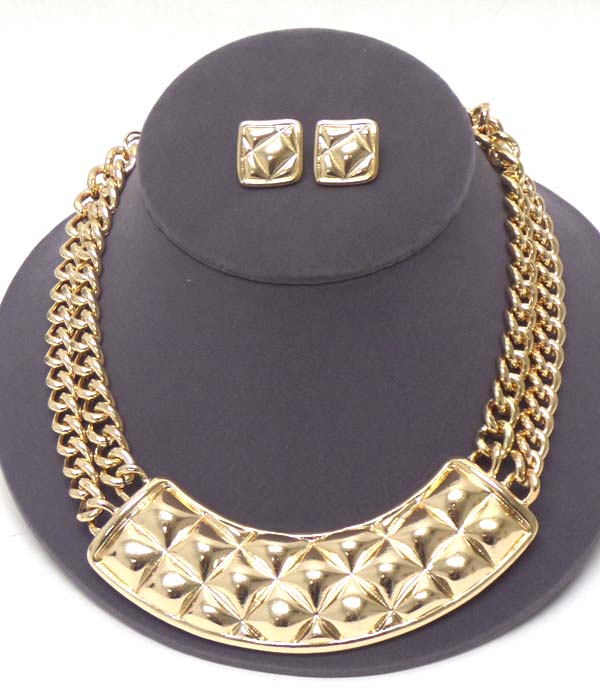 Heavy metal embossing pattern half chocker double chain necklace earring set