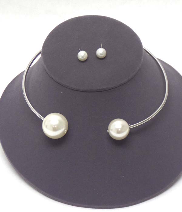 Pearl tip wire chocker necklace earring set