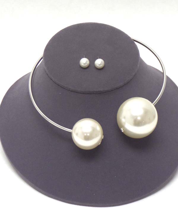 Pearl tip wire chocker necklace earring set