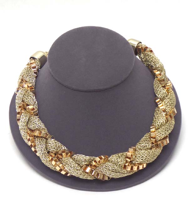 Braid fabric mesh and tube chain twist necklace