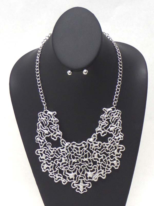 Metal filigree statement necklace earring set
