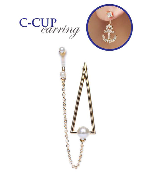TRIANGLE CHAIN LINK C CUP EARRING