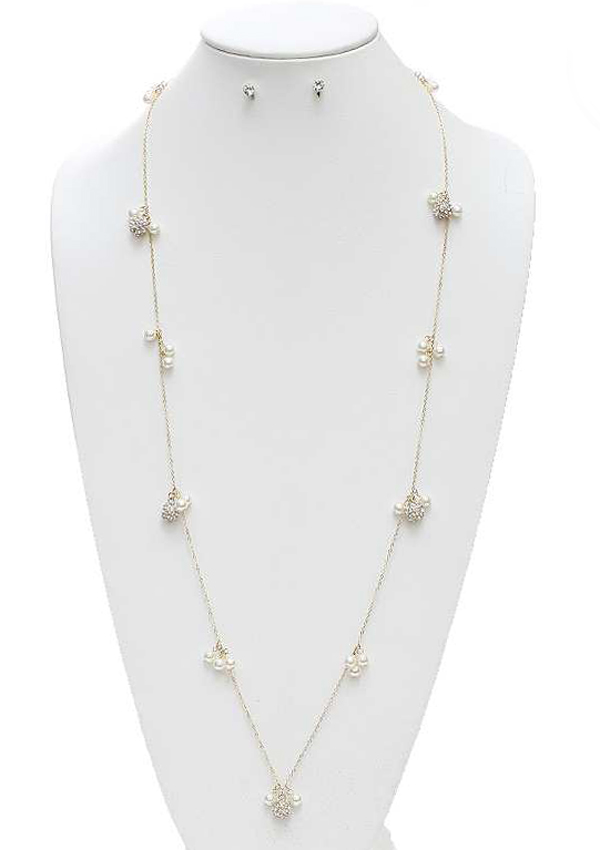 Genuine fresh water pearl mix long station necklace set