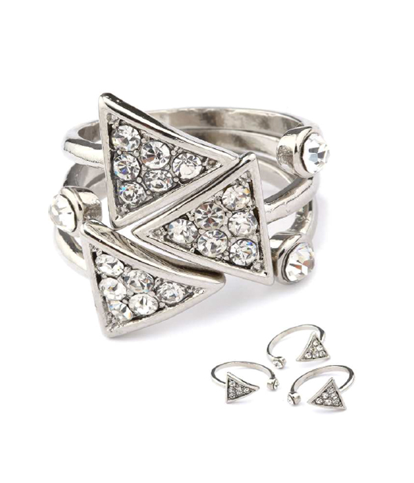 Crystal triangle stackable multi ring combo set of 3