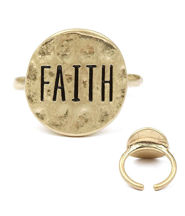 Handmade metal disk ring - faith