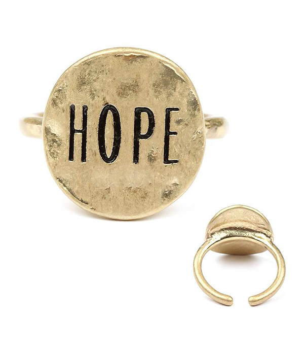 Handmade metal disk ring - hope
