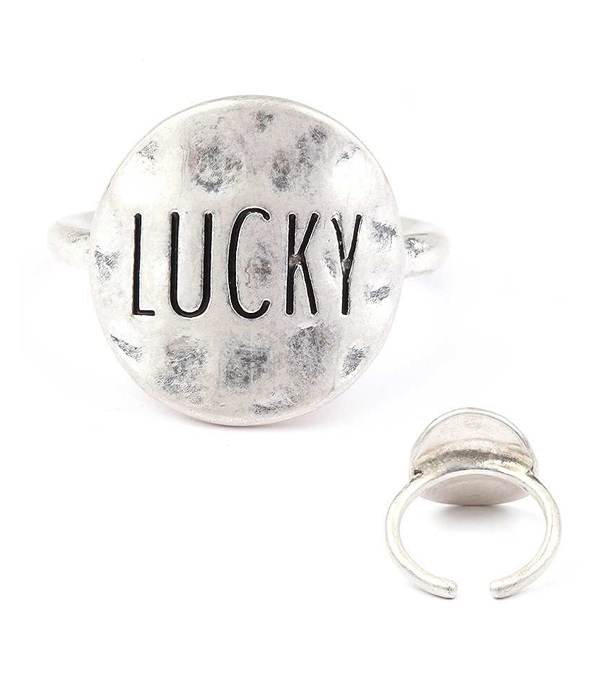 Handmade metal disk ring - lucky