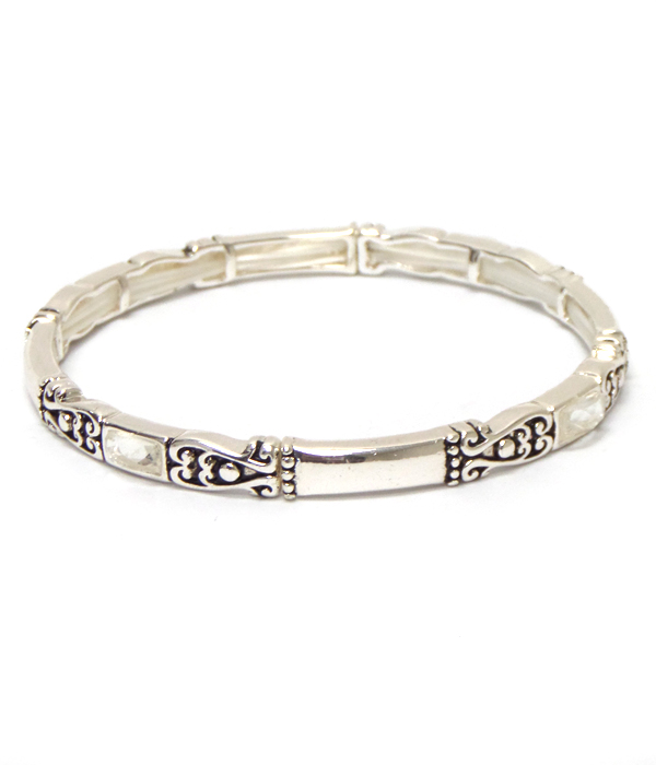 Crystal and metal filigree stackable bracelet