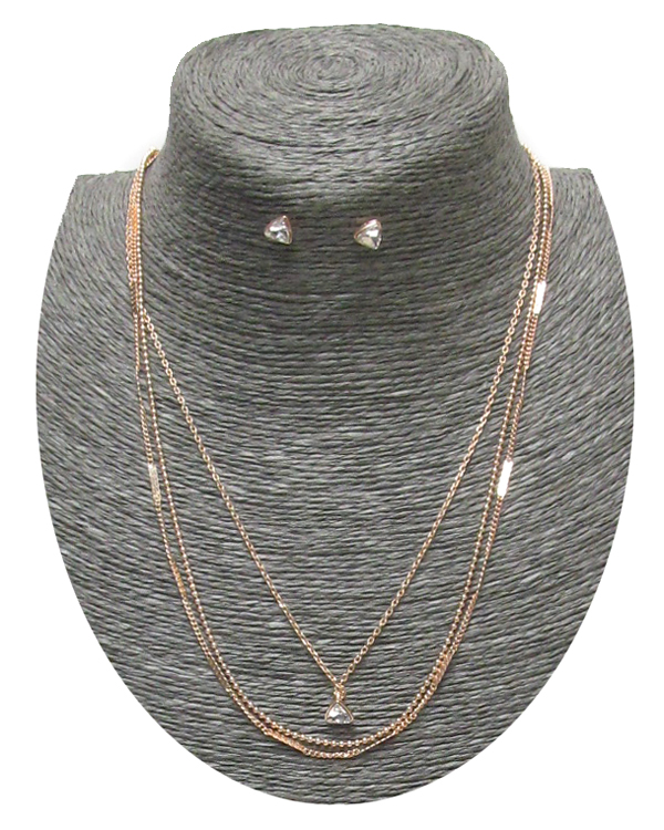 Etsy style 3 layer chain and crystal necklace set