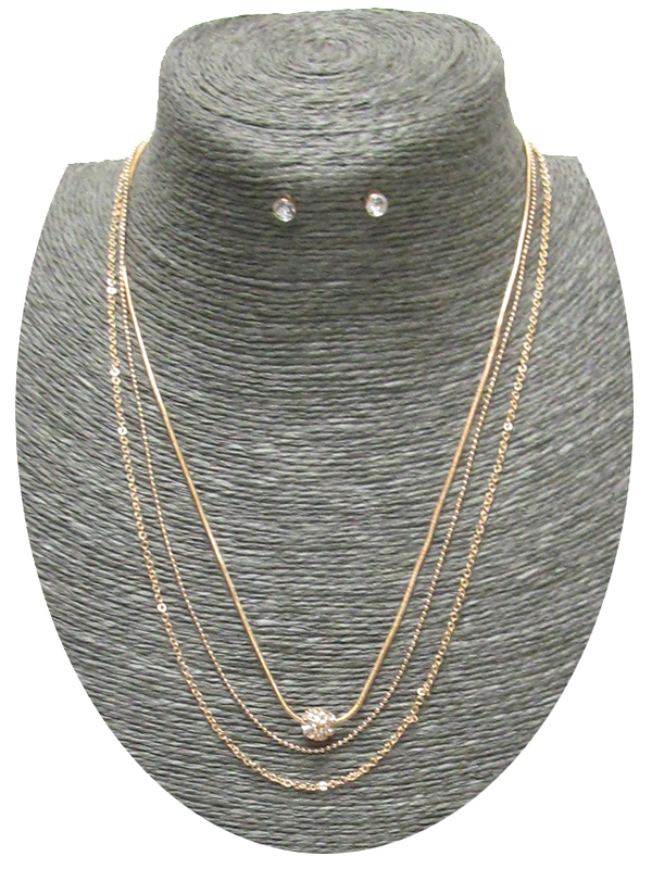 Etsy style 3 layer chain and crystal ball necklace set