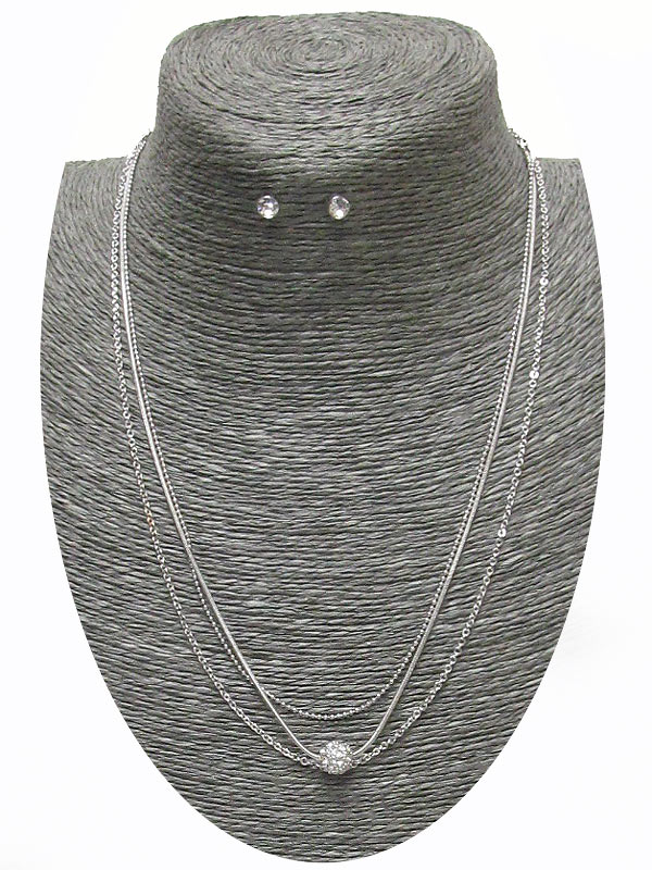 Etsy style 3 layer chain and crystal ball necklace set