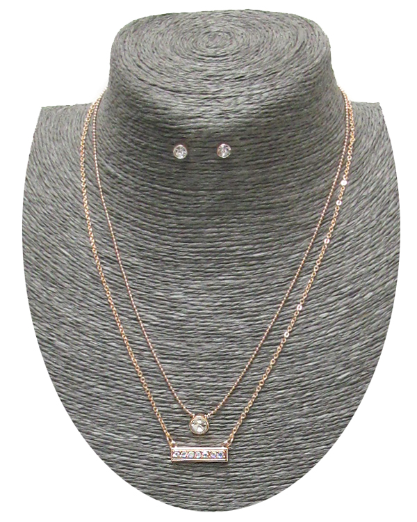 Etsy style double layer crystal bar necklace set