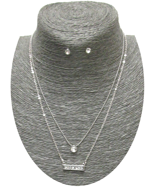 Etsy style double layer crystal bar necklace set