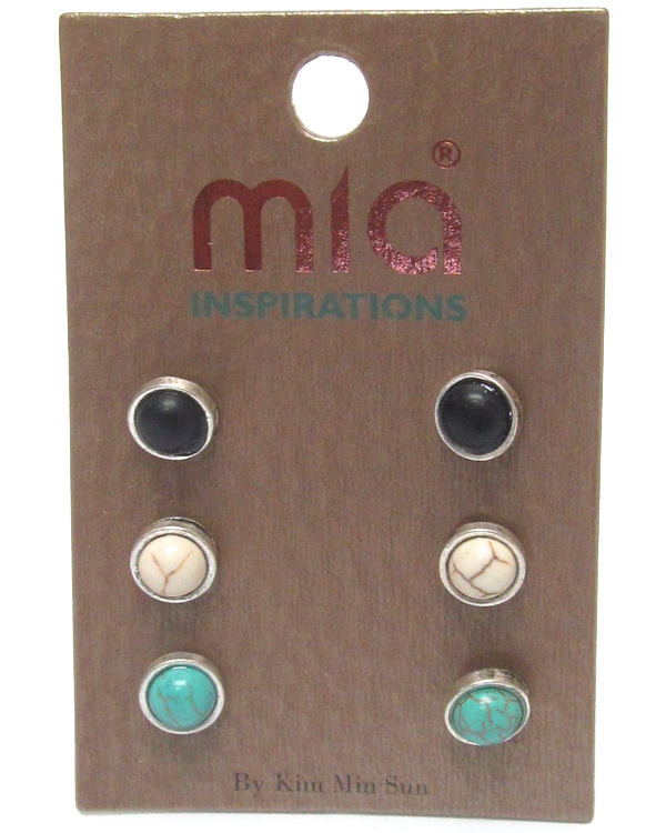 Multi stone stud 3 pair earring set