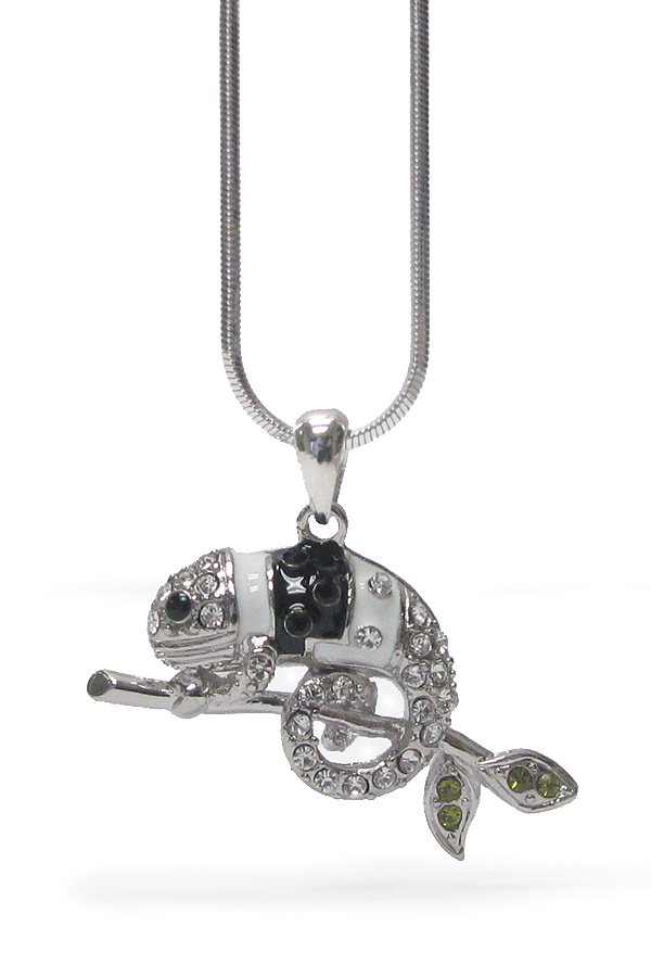 WHITEGOLD PLATING CRYSTAL CAMELEON PENDANT NECKLACE