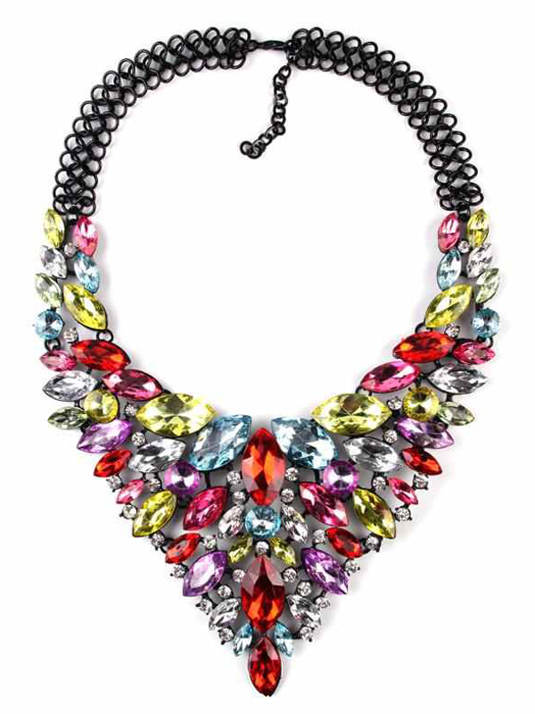 Resing and crystal mix party statement necklace set