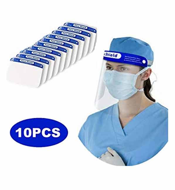 Face shield clear vision visor with comfort sponge band - protect eye and face (10 pc set)