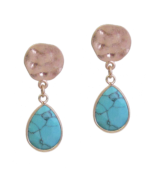 METAL DISK AND TEARDROP STONE EARRING