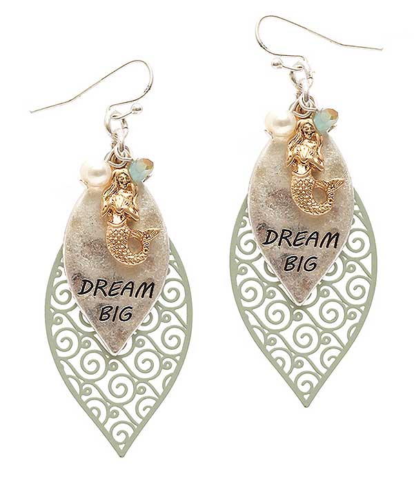 SEALIFE THEME MERMAID METAL FILIGREE EARRING - DREAM BIG