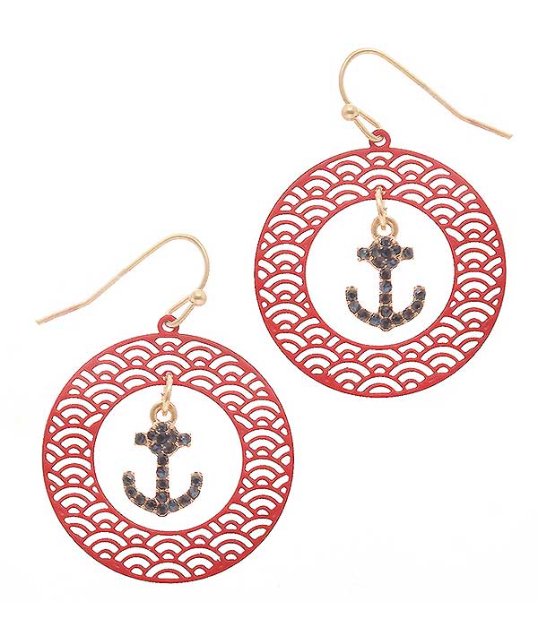 Sealife theme charm metal filigree earring - anchor
