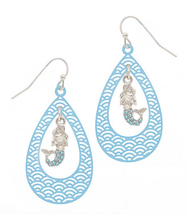 Sealife theme charm metal filigree earring - mermaid