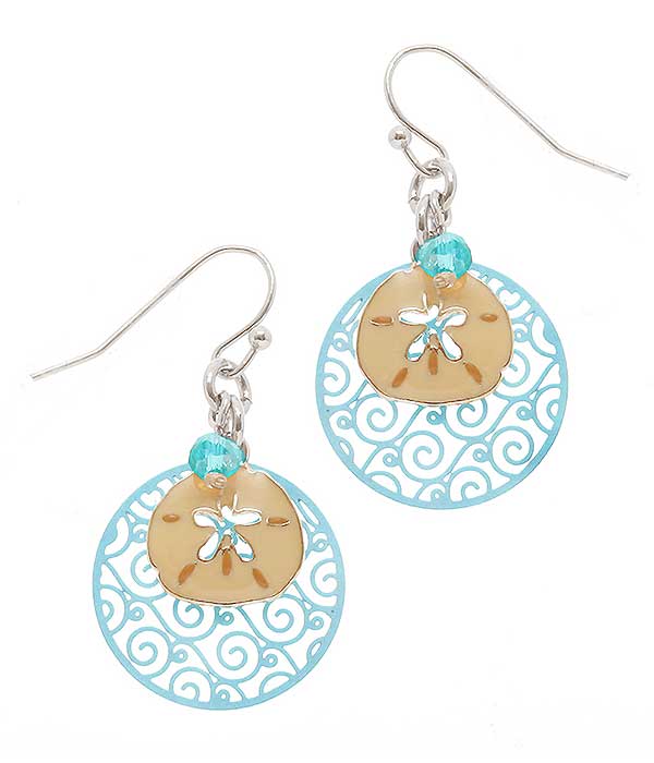 SEALIFE THEME CHARM METAL FILIGREE EARRING - SAND DOLLAR