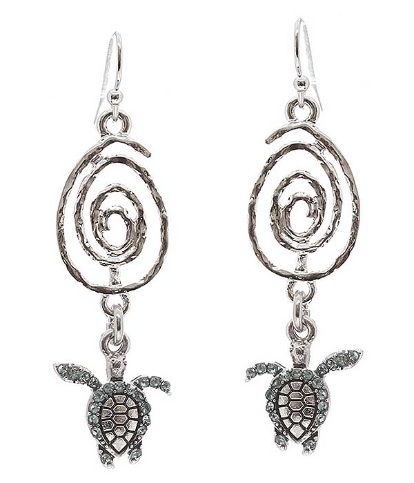 Sealife theme charm and swirl drop earring - turtle