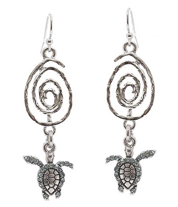 SEALIFE THEME CHARM AND SWIRL DROP EARRING - TURTLE