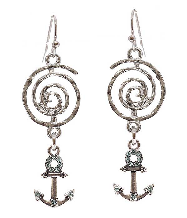 Sealife theme charm and swirl drop earring - anchor
