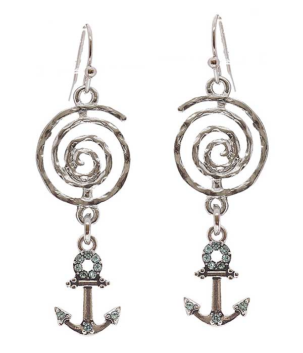 SEALIFE THEME CHARM AND SWIRL DROP EARRING - ANCHOR