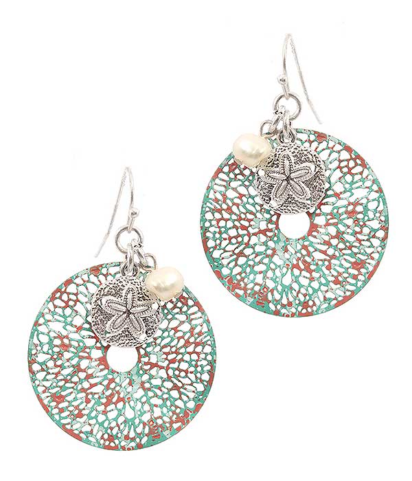 SEALIFE THEME CHARM METAL FILIGREE EARRING - SAND DOLLAR