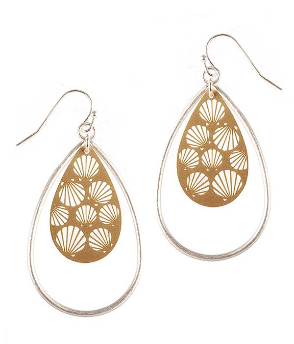 SEALIFE THEME METAL FILIGREE TEARDROP EARRING - SHELL