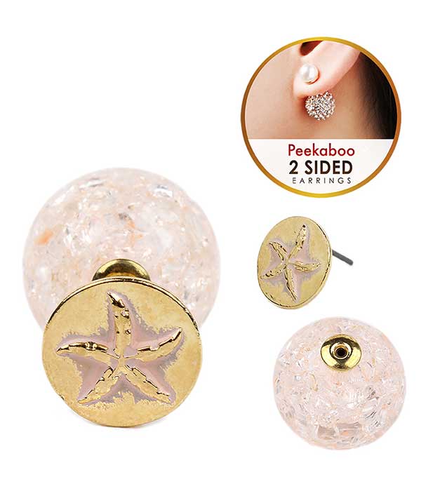 Sealife theme crystal ball double sided front and back earring - starfish