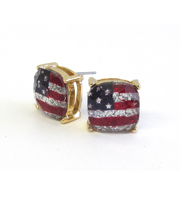 Facet stone stud earring - patriotic american flag