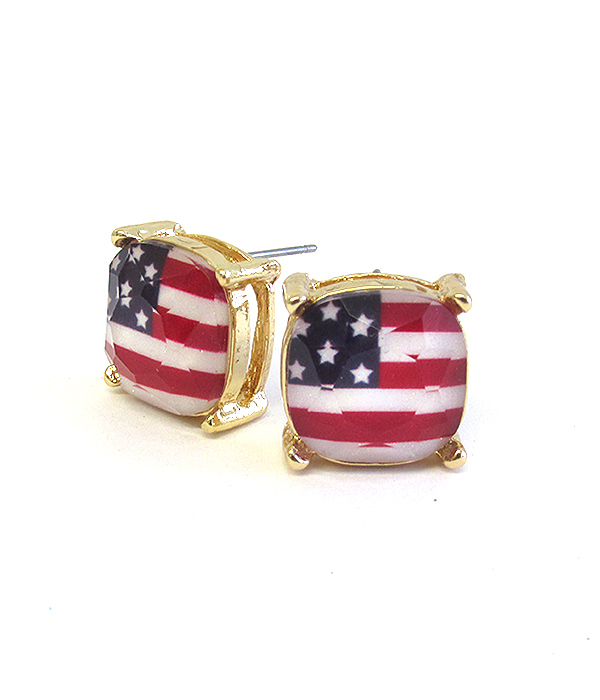 FACET STONE STUD EARRING - PATRIOTIC AMERICAN FLAG