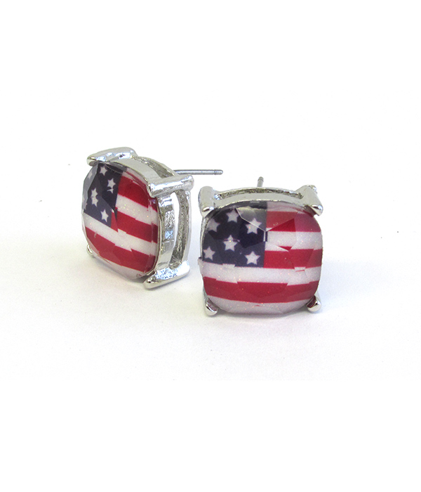 FACET STONE STUD EARRING - PATRIOTIC AMERICAN FLAG