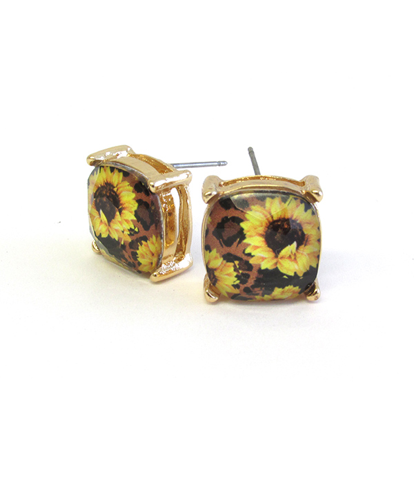 Facet stone stud earring - sunflower